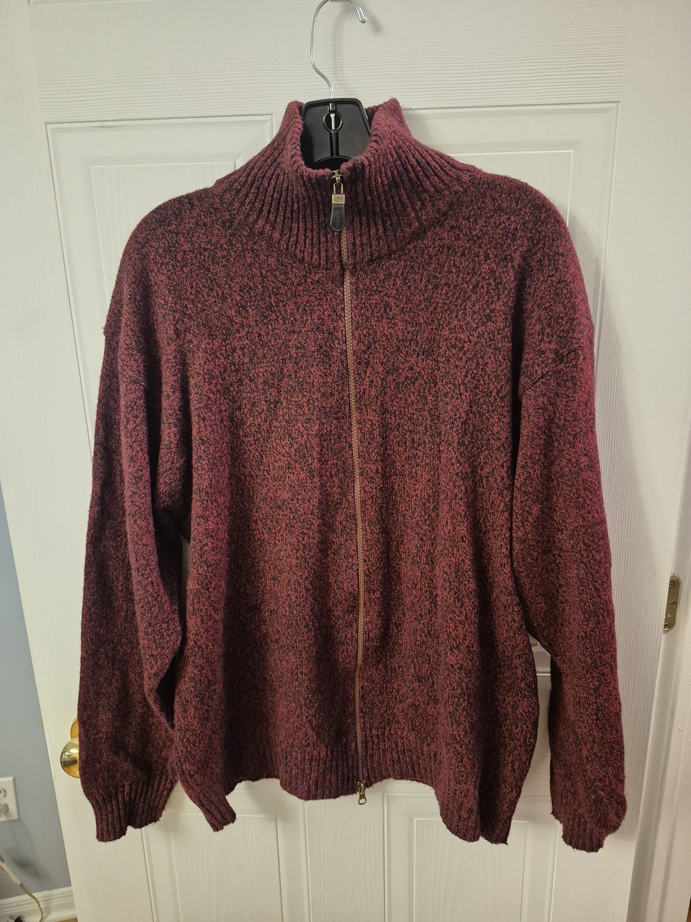 New Sensation Italy 80% Wool Blend Full Zip Sweater Marled Red Black L/XL Heavy